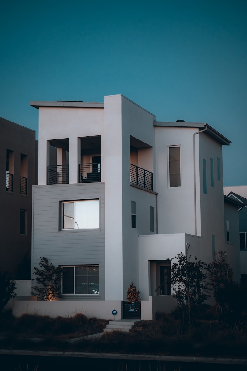 A rendered elevation at dusk